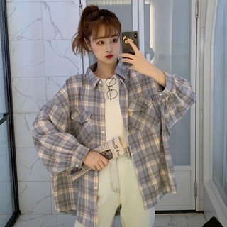 [現貨]【1438人好評】2020秋季新款韓版格子襯衫女設計感小眾上衣學生寬鬆長袖襯衫外套 學校周邊 爆款禮物 上班族