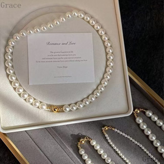 臺灣齣貨女士時尚高階感磁吸扣正圓珍珠項鍊grace