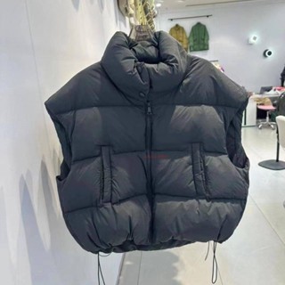 免運 抗寒-30°真羽絨 韓國東大門 立領短款羽絨服馬甲女2024年秋冬新款保暖時尚百搭背心麵包服外套出國 北海道 旅遊