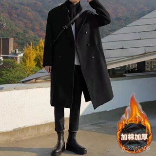 專櫃品質💯韓版風衣男中長款潮流寬鬆過膝英倫雙排扣外套秋冬季加厚日係大衣 QQD7