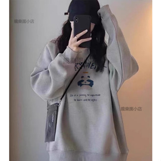 ⭐【饞樂園】圓領衛衣 加絨加厚 刷毛大學t 長袖上衣 女生上衣 刷毛衛衣 衛衣女 印花上衣 衛衣 長袖大學t 秋冬款S