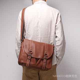 NANACCO 真皮 男包 公文包 商務 休閑 斜揹包 頭層牛皮 挎包 側揹包 男 包包 男後揹包 電腦包 郵差包 大容