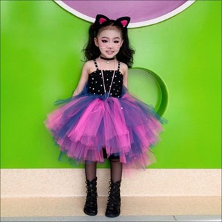 ☆★色彩鮮豔兒童小花貓表演服愛跳舞的小怪獸幼兒蓬蓬紗裙動物貓咪表演服/4.28