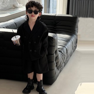 ZST 2 件兒童男孩純色西裝外套正式生日婚禮派對裝飾套裝粉色黑色紳士衣服套裝 -11 歲