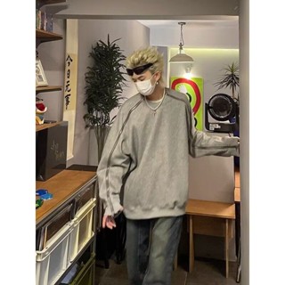 美式複古高街服裝設計感圓領衛衣男女百搭打底上衣潮復古高街拉鍊設計圓領衛衣20250512