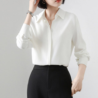 職業正裝長袖氣質白襯衫女設計感工裝通懃2025春秋麵試襯衣上衣寸