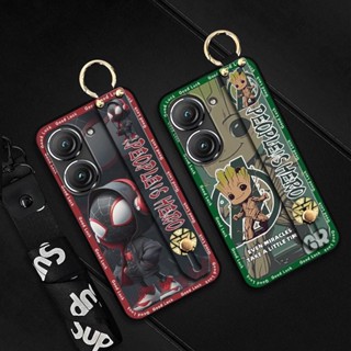 散熱男女款華碩Zenfone9/Zenfone10手機殼青春腕帶質感矽膠奢華卡通支架軟殼掛繩個性防塵創意指環可愛情侶