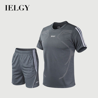 IELGY 夏季運動套裝男短袖運動服青少年短褲大尺碼寬鬆休閒套裝