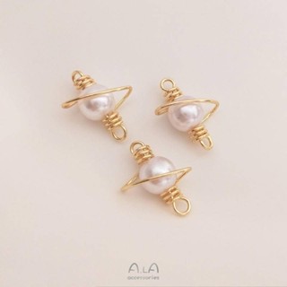 Ala-0208-加厚電鍍--保色14K包金線繞線珍珠星球吊墜手工diy耳環手鏈項鍊飾品連線配件