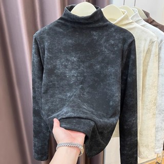 衣時尚 上衣 長袖T卹 發熱衣 配大衣 保暖 S-XL 新款半高領基本款紮染德絨打底長袖t卹TCF02-B8112.