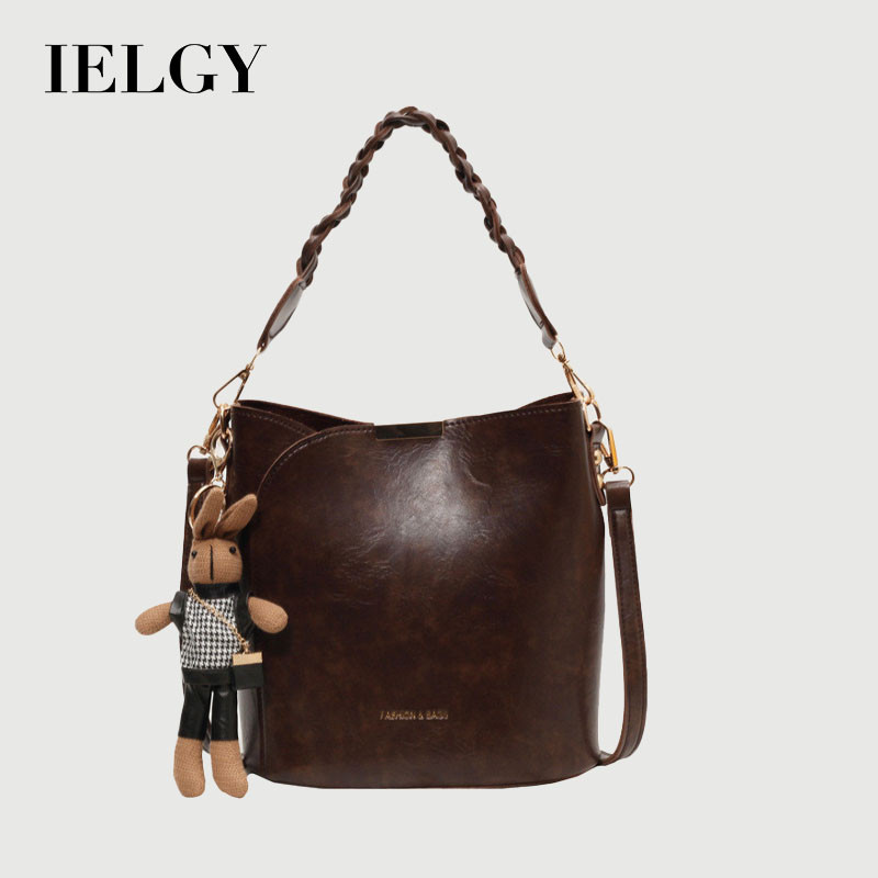 IELGY  美拉德色復古手提菜籃子包 時尚水桶包 百搭斜挎