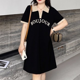 【1667人收藏】大碼女裝胖mm2023夏季新款撞色polo領上衣女印花連衣裙顯瘦裙子