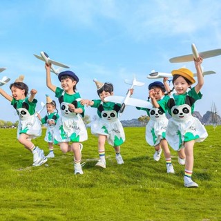 新店超值特惠【6766人收藏】六一兒童演齣服可愛卡通熊貓背帶褲幼兒園舞蹈服裝大班畢業照衣服