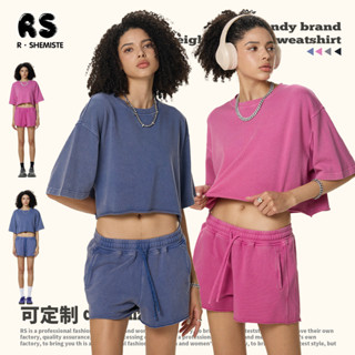 【HOT 本舖】男裝 RS女裝|跨境水洗短寬短袖辣妹TEE夏季280G純棉歐美做舊短袖t恤女