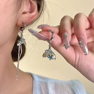 韓式長流蘇鋯石魚尾耳環女士高階不對稱瘦臉小耳環
