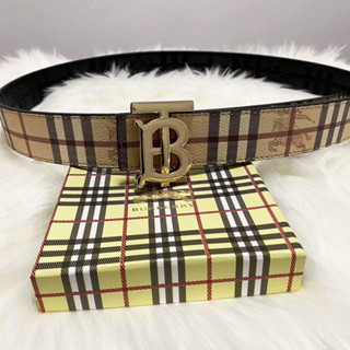 BURBERRY9510 雙麵皮帶復古尚格紋皮帶學生