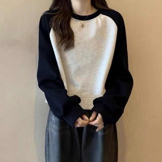春天女裝 春季女裝 kuose韓國 美式插肩短版純棉大學T女春秋高腰寬鬆國風小個子即墨正肩長袖上衣