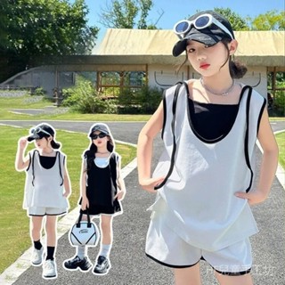 女童時尚運動套裝2025新款夏季短褲+無袖上衣三件套（8嵗以上身高140cm以上）JIUH