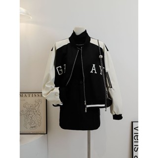 [Ginie]COD現貨 免運 AST美式拚色棒球服短款外套2025年春秋款新款女ins潮寬鬆小個子夾克速髮425