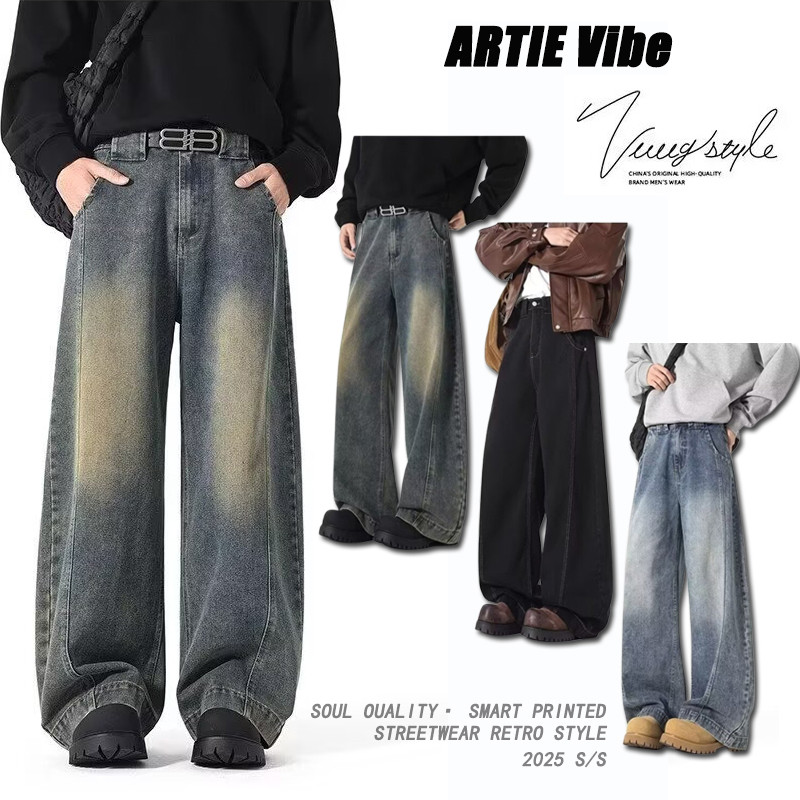 ARTIE Vibe 美式複古彎刀牛仔褲褲 男生牛仔褲 直筒 闊腿丹寧牛仔褲 夏天大碼寬版牛仔長褲 寬褲牛仔褲