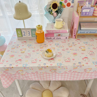 Kitty 格子花邊 桌布 ins風 星星貓 書桌茶几化妝桌裝飾 防塵蓋布