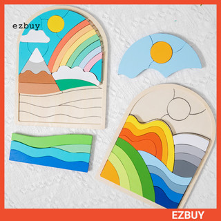[EY] 花卉主題拼圖兒童木製形狀拼圖木製形狀拼圖套裝兒童益智玩具 3 歲花雲日出主題配色積木運動技能