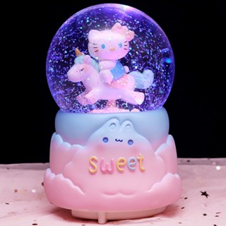 【臺灣出貨】可愛凱蒂貓 KT貓咪 水晶球 庫洛米 雪花八音盒 發光音樂盒 送女孩兒童 生日禮物 聖誕禮物