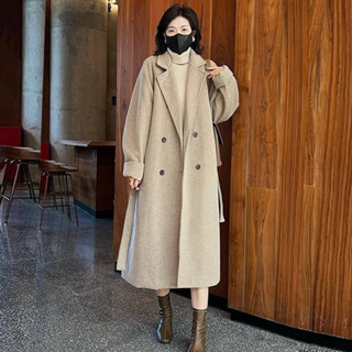 M-4XL 韓版時尚高級感中長款加厚大衣 風衣外套 秋冬女裝 上班通勤穿搭 大尺碼女裝 寬鬆顯瘦外套