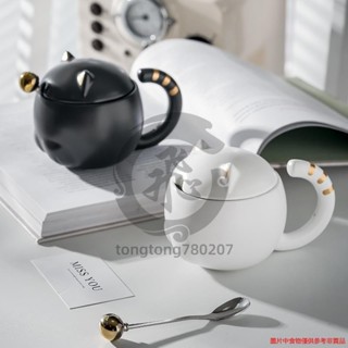 馬克杯創意貓咪 陶瓷杯子 設計感小眾 馬克杯帶蓋勺簡約 家用情侶水杯咖啡杯動物杯子創意陶瓷杯tongtong780207