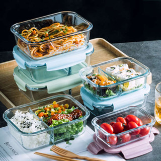 便攜微波飯盒 便當盒 tempat nasi 大學生便當盒帶蓋飯盒便捷分隔玻璃盒微波爐加熱辦公上班族飯盒子