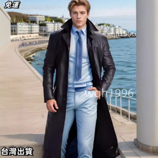 免運熱銷 【】秋季男神時尚氣質純色修身pu皮革加長款皮衣男外套大衣