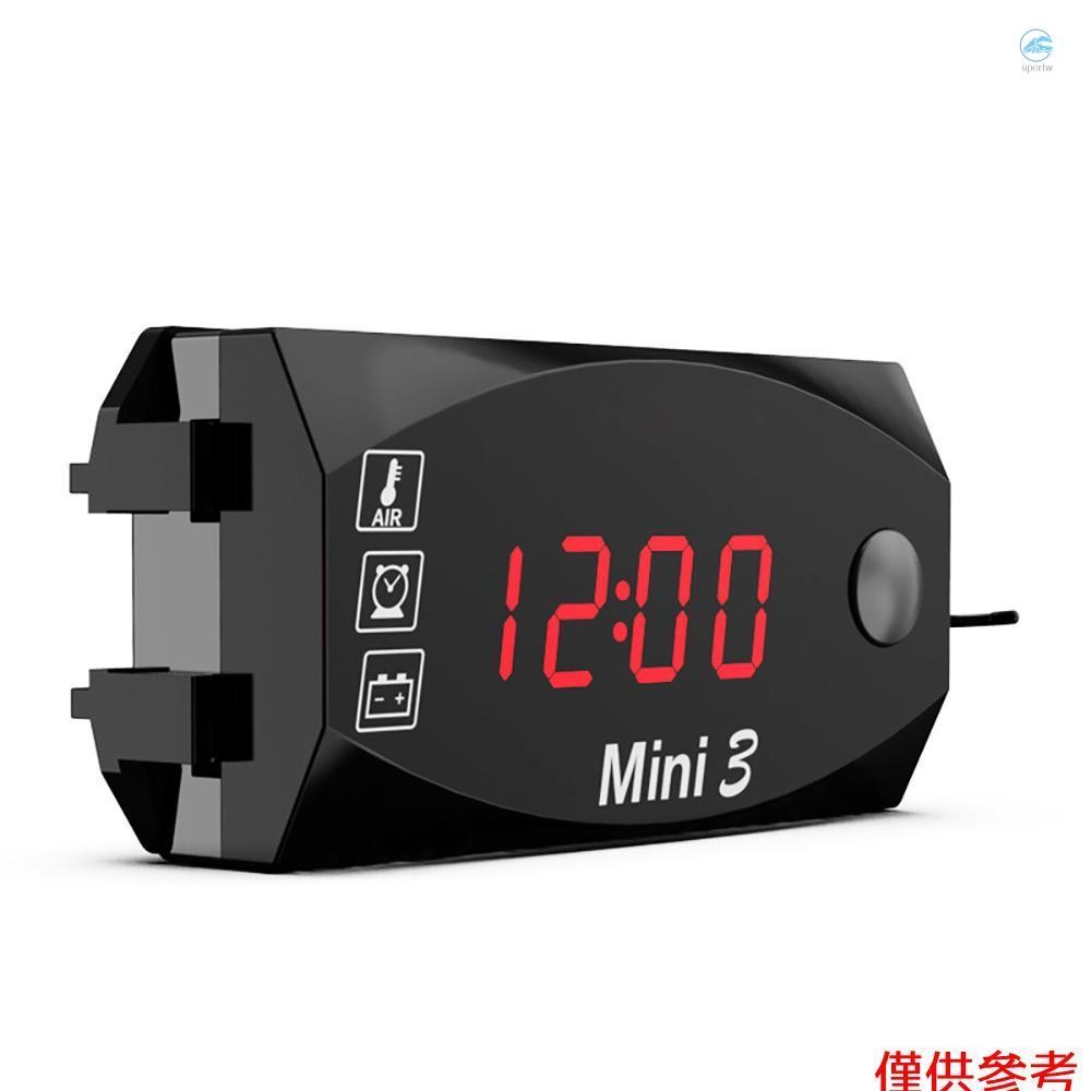 Crtw 3 合 1 摩托車儀表 LED 數字時鐘溫度計電壓電壓表防水電池監控儀表 6-30V 用於汽車船用摩托車