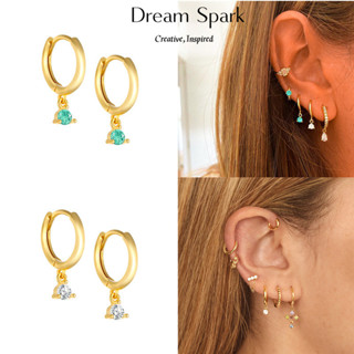 Dream Spark｜時尚簡約百搭單鑽耳環ins風彩色鋯石耳圈女新款個性