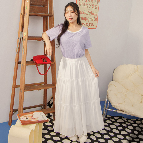 【PolyLulu】 多層次浪漫雪紡蛋糕裙 中大尺碼洋裝