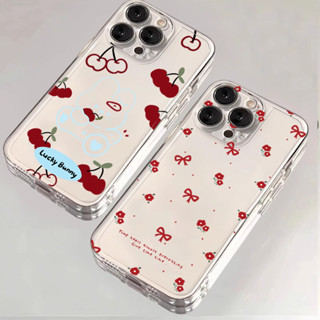 卡通兔子黑櫻桃手機殼適用於 iPhone 16 15 14 13 12 11 Pro Max XR X XS Max 7