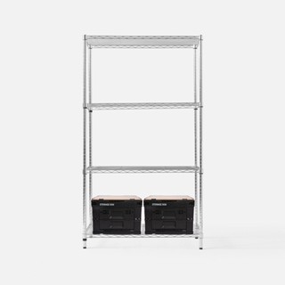 (組合) 特力屋加強防鏽鍍鉻四層架(液透)90x46x160公分+軍風黑木天板收納箱 小x2