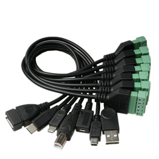 Micro Mini USB-A/B/C 公母頭轉綠色免焊錫端子5針介面轉接線0.3米數據線適用電腦手機印表機平板硬碟