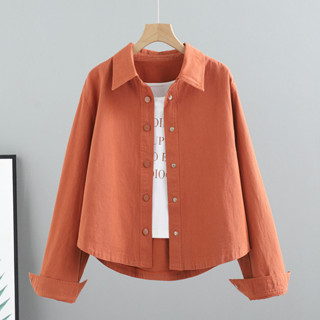 【Season Wardrobe】純色短款時尚外套春秋季新款韓版寬鬆百搭長袖襯衫女工裝夾克上衣