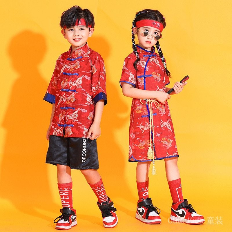 中國新年男孩兒童CNY衣服男孩漢服兒童唐裝兒童漢服漢服旂袍漢服Hiphop中國風唐裝錶演服