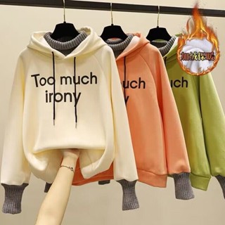 衣時尚 上衣 學院風 連帽T卹 保暖 S-3XL 新款上衣女假兩件上衣加絨加厚印花字母連帽衛衣女4F120-M0043.