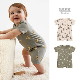 嬰兒衣服北歐ins寶寶夏季連體衣卡通滿印開襟外出服套頭開襠短爬