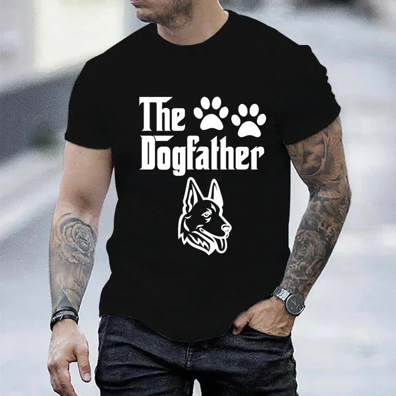 狗爸爸搞笑男士上衣，短袖男士 T 恤，德國牧羊犬上衣，大上衣，夏季