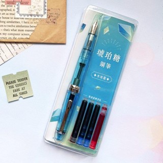 琥珀糖鋼筆-水波藍（含萬用F筆尖＋4管卡式墨水＋用鋼筆畫可愛生活插畫手帳）墨水管2.6mm口徑【金石堂】