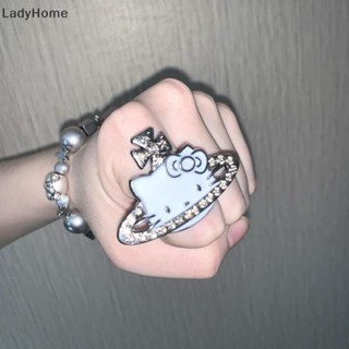 La Y2K 可愛 Hello Kitty 貓開口戒指浪漫甜美水鑽手指戒指女士可調節戒指時尚首飾生日家居