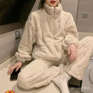 品質真的讚💪珊瑚絨睡衣女秋冬季加厚加絨可外穿法蘭絨家居服運動休閒兩件套裝 VHCD