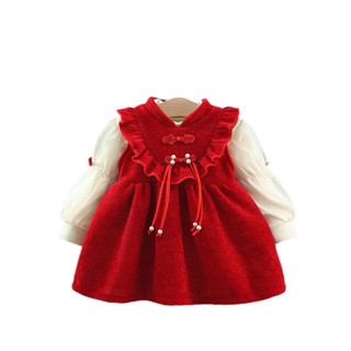拜年服 新品上新女童童裝兒童洋裝套裝寶寶紅色公主裙秋冬刷毛洋裝禮服裙