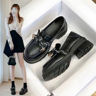 新店超值特惠【1295人好評】厚底增高粗跟樂福鞋女2025新款鞦季小皮鞋淺口豆豆鞋鞦款法式單鞋