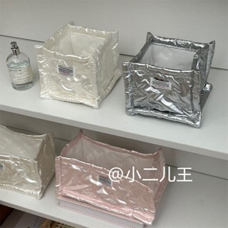 臺灣出貨#【高顔值收納】新款韓國博主手工ins蝴蝶結愛心pu夾棉方形桌麵高顔值收納盒整理