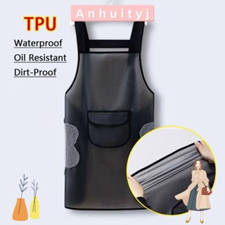 ANHUITYJ廚房圍裙,透明黑色防水工作圍裙,防汙耐油PVC清潔圍裙