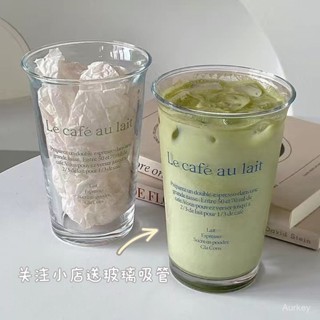臺灣出貨 水盃玻璃盃ins高顔值玻璃盃透明大容量ins風耐高溫美式複古咖啡盃 Y C MRR001